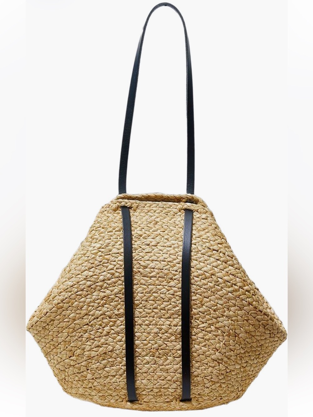 Indego Africa Keza NEW Handmade Raffia Shoulder Bag with Black Leather Strap